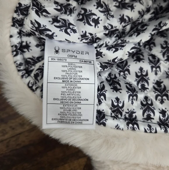 Spyder Women's Quilted Black and White Faux Fur Trapper Style Winter Hat - Picture 9 of 11